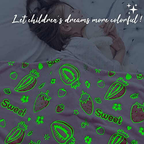 REXEO Flannel Throw Blanket, 50 x 60in, Glow in The Dark, Fluorescent Strawberry, Lightweight, Fiber Plush, for Girls Kids, Birthday Christmas Gifts - Image 2