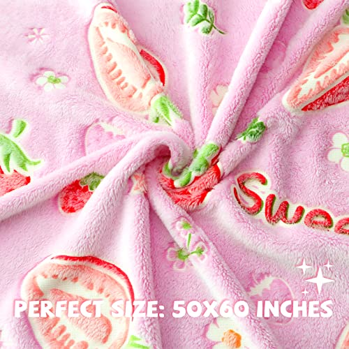 REXEO Flannel Throw Blanket, 50 x 60in, Glow in The Dark, Fluorescent Strawberry, Lightweight, Fiber Plush, for Girls Kids, Birthday Christmas Gifts - Image 5