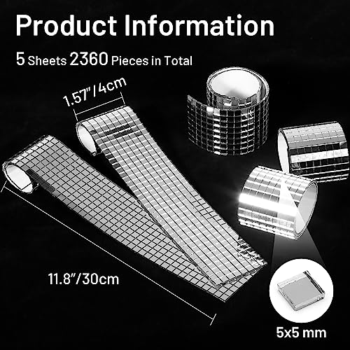PP OPOUNT 2360 PCS Disco Tiles, 5 x 5 mm Self Adhesive Mirror Tiles, Real Glass Disco Ball Tiles for Crafts, DIY Disco Ball, Photo Frame, Art Collage, Interior Decoration (Silver-Gray) - Image 4