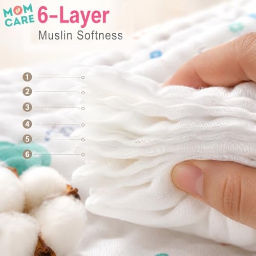 MOM CARE 6 Layer Muslin Baby Bath Towel for Newborn Baby| Ultra Soft Cotton Bath Towel for Babies | Highly Absorbent Quick Dry Muslin Towel for Boys & Girls |Gentle on Skin| 50 x 100 cm| Pack of 1 - Image 2