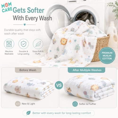 MOM CARE 6 Layer Muslin Baby Bath Towel for Newborn Baby| Ultra Soft Cotton Bath Towel for Babies | Highly Absorbent Quick Dry Muslin Towel for Boys & Girls |Gentle on Skin| 50 x 100 cm| Pack of 1 - Image 5