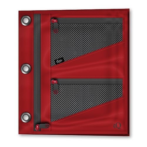 iScholar iQ+ Jumbo Expandable Pencil Pouch, 3 Pockets, Red (55035-RE) - Image 1