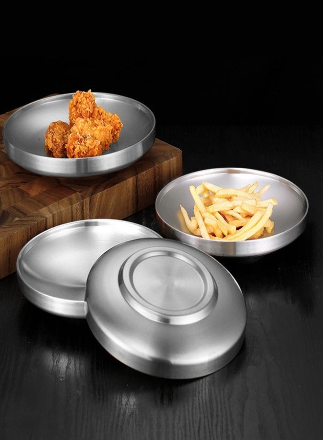 CAMBUY Stainless Steel Plates 6 Pcs Metal Double Layered Dinner Plates Unbreakable Dinner Dishes Set for Kitchen Home Camping Outdoor Party BBQ (7.5 inch) - Image 4