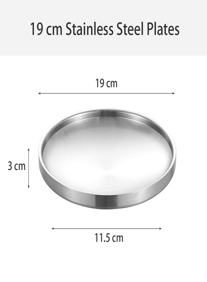 CAMBUY Stainless Steel Plates 6 Pcs Metal Double Layered Dinner Plates Unbreakable Dinner Dishes Set for Kitchen Home Camping Outdoor Party BBQ (7.5 inch) - Image 2