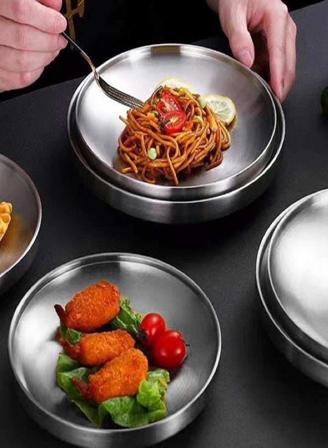 CAMBUY Stainless Steel Plates 6 Pcs Metal Double Layered Dinner Plates Unbreakable Dinner Dishes Set for Kitchen Home Camping Outdoor Party BBQ (7.5 inch) - Image 3