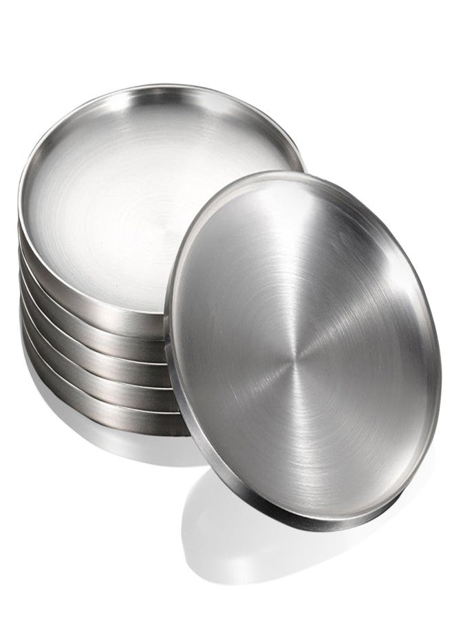 CAMBUY Stainless Steel Plates 6 Pcs Metal Double Layered Dinner Plates Unbreakable Dinner Dishes Set for Kitchen Home Camping Outdoor Party BBQ (7.5 inch) - Image 1