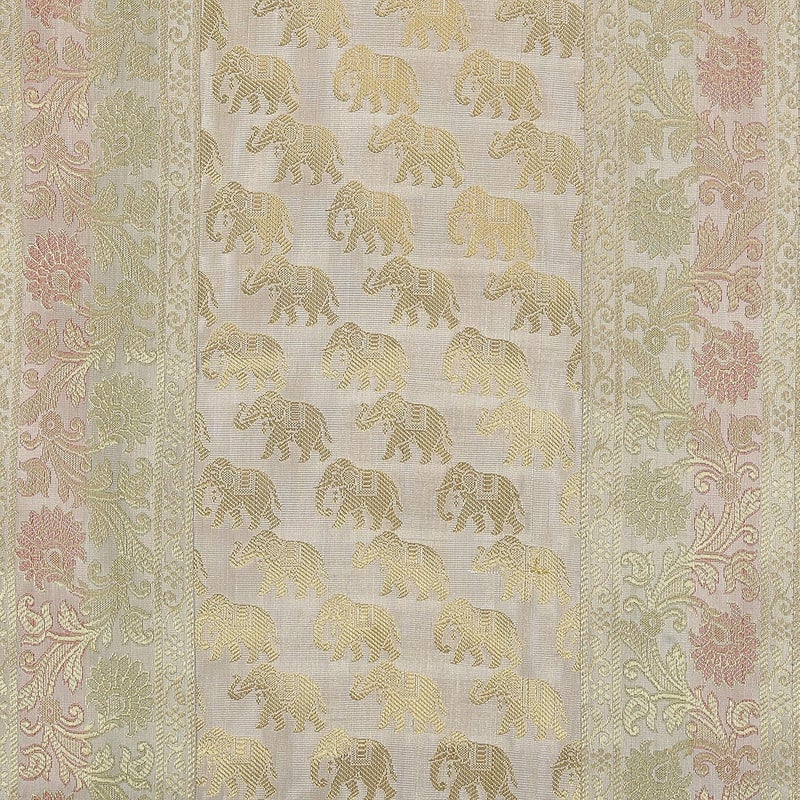 E - Ezra EEZRA Brocade Silk Table Runner for Living Room 4 to 6 Seater Dinning Table V Shape Runner Elephant End Tassels 80 by 14 Inch Grey - Image 4