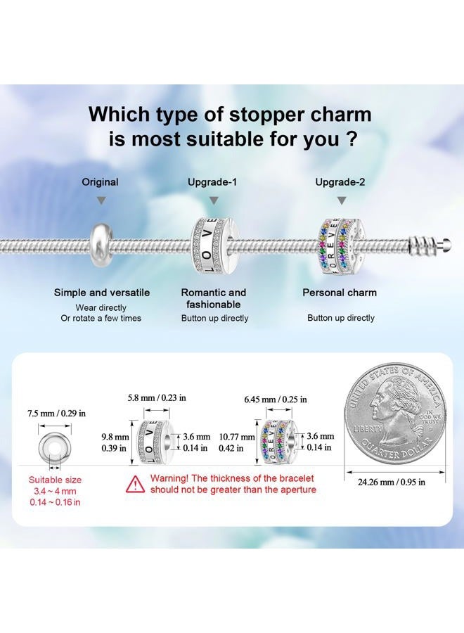 DALARAN 4pcs Sterling Silver Charm Stoppers Fit Pandora Charms Bracelet Bangle (Silver-4pcs) - Image 2