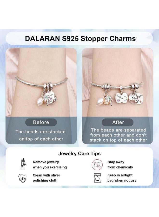 DALARAN 4pcs Sterling Silver Charm Stoppers Fit Pandora Charms Bracelet Bangle (Silver-4pcs) - Image 4
