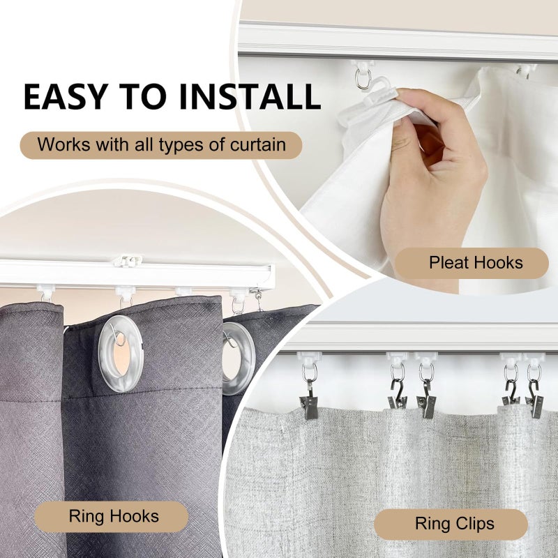 MaKefeile Ceiling Curtain Track, Heavy Duty Curtain Tracks System for Room Divider, Wall Mount Sliding Curtain Rail with Clip and Hooks Set for Living Room, Bedroom,Shower, Outdoor, White, 9ft-12ft - Image 3