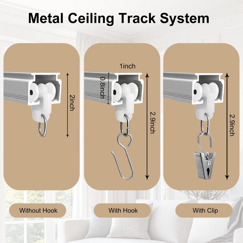 MaKefeile Ceiling Curtain Track, Heavy Duty Curtain Tracks System for Room Divider, Wall Mount Sliding Curtain Rail with Clip and Hooks Set for Living Room, Bedroom,Shower, Outdoor, White, 9ft-12ft - Image 2