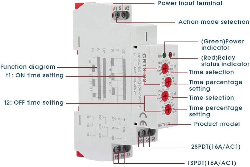 Mini Cycle Timer Relay 0 1s To 100 Days Delay AC DC 12 240V DIN Rail Mount - Image 5