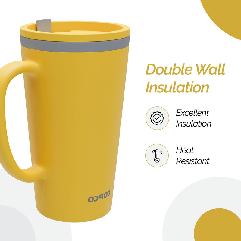 Copco Cone 16oz Insulated Travel Mug with Handle  Double Wall  Slide-Closure Lid  BPA-Free  Microwave & Dishwasher Safe  Reusable Plastic Travel Coffee Tumbler - Portable Coffee Cup (Mustard) - Image 3