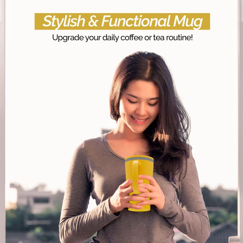 Copco Cone 16oz Insulated Travel Mug with Handle  Double Wall  Slide-Closure Lid  BPA-Free  Microwave & Dishwasher Safe  Reusable Plastic Travel Coffee Tumbler - Portable Coffee Cup (Mustard) - Image 2