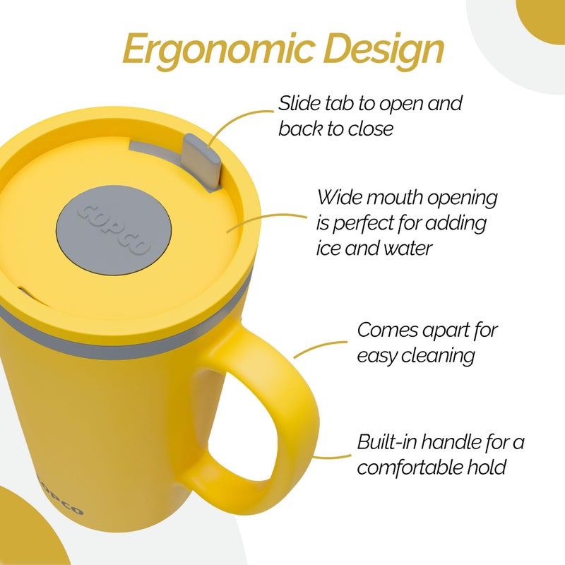 Copco Cone 16oz Insulated Travel Mug with Handle  Double Wall  Slide-Closure Lid  BPA-Free  Microwave & Dishwasher Safe  Reusable Plastic Travel Coffee Tumbler - Portable Coffee Cup (Mustard) - Image 5