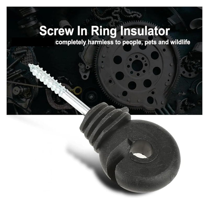 Electric Fence Insulators 50 Pcs Black Electric Fence Insulator Screw-in Ring Post - Image 3