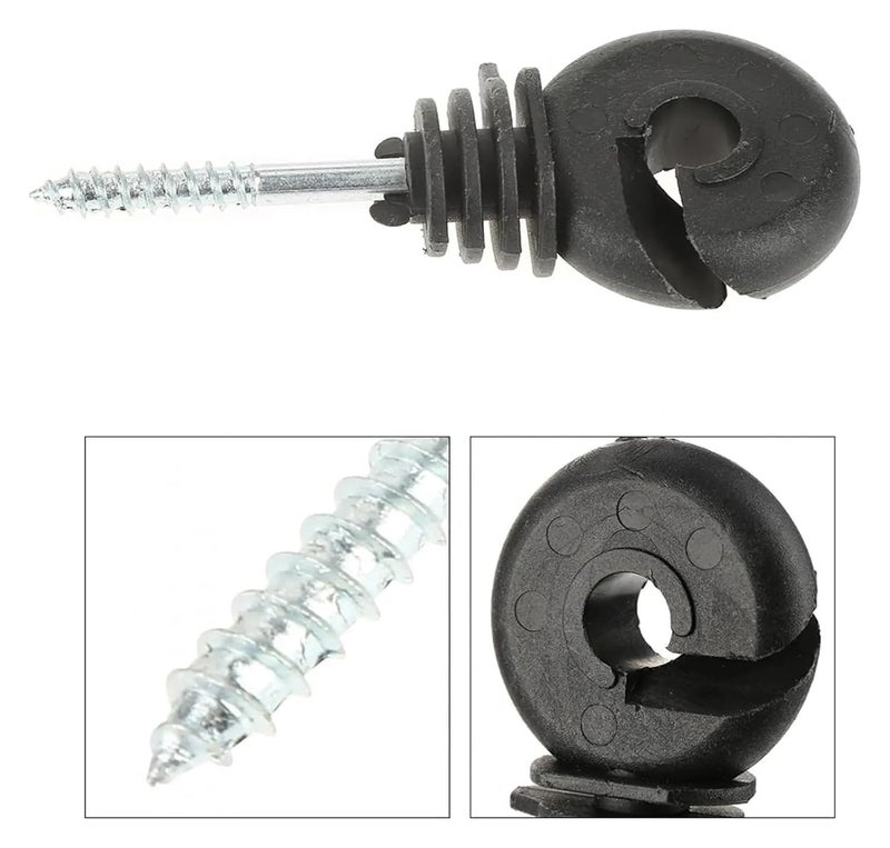 Electric Fence Insulators 50 Pcs Black Electric Fence Insulator Screw-in Ring Post - Image 4
