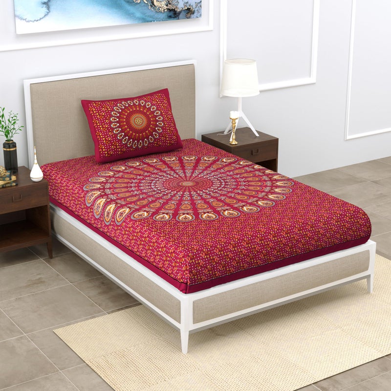 Poorak Single Cotton Bedsheet with 1 Pillow Cover Maroon - Image 1