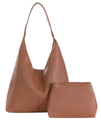 Caistre Slouchy Hobo Bags for Women Retro Vegan Leather Purse Luxury Designer Shoulder Bag Fashion Shopping Tote Bag 2pcs - Image 1