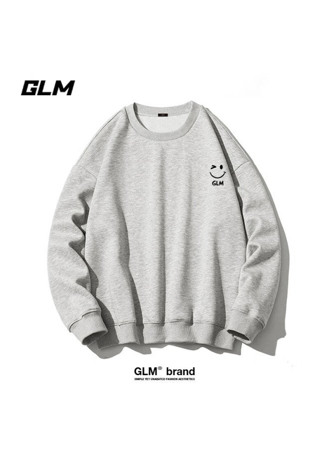 Glm Men's Sweatshirt Autumn Trendy Crewneck Loose Fit Sports Casual Youth Basic Shirt Light Gray L - Image 1