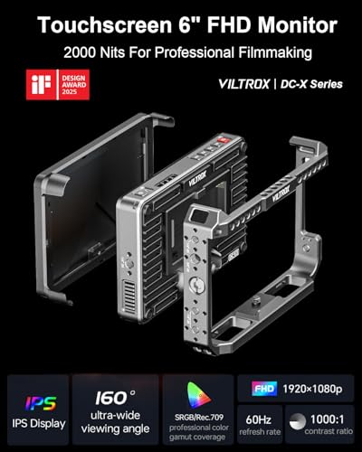 Viltrox DCX3 4K SDI Monitor with Cage DCX FHD 2000Nits 6 Touchscreen Camera Field Monitor with Rig Cage Sunshade Hood Battery Storage Bag DCX3 Righ Cage 4K30Hz HDMISDI 350g - Image 3