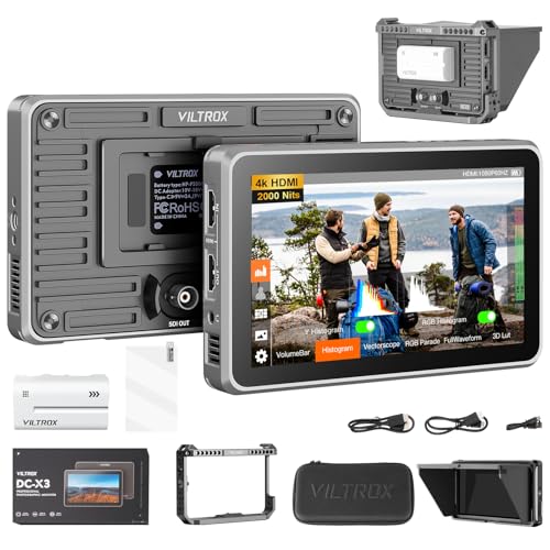 Viltrox DCX3 4K SDI Monitor with Cage DCX FHD 2000Nits 6 Touchscreen Camera Field Monitor with Rig Cage Sunshade Hood Battery Storage Bag DCX3 Righ Cage 4K30Hz HDMISDI 350g - Image 1