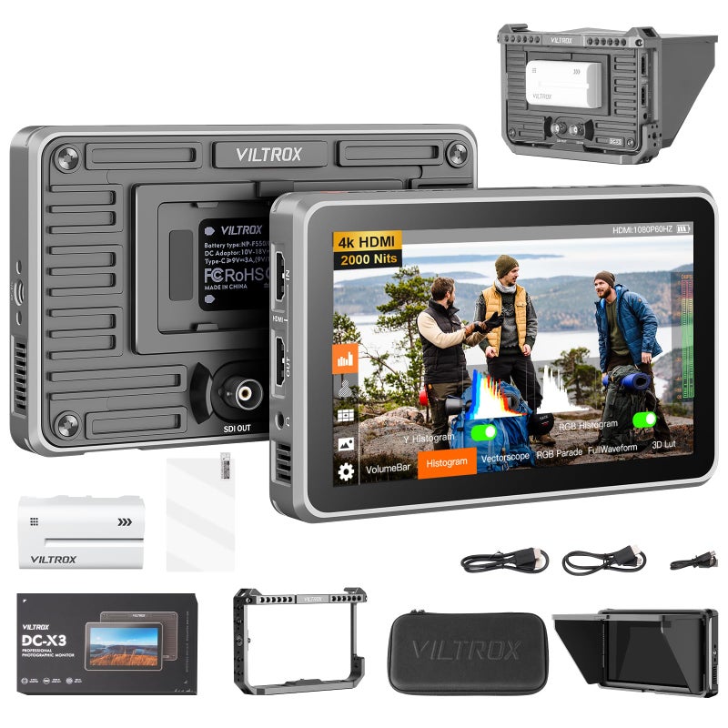 Viltrox DCX3 4K SDI Monitor with Cage DCX FHD 2000Nits 6 Touchscreen Camera Field Monitor with Rig Cage Sunshade Hood Battery Storage Bag DCX3 Righ Cage 4K30Hz HDMISDI 350g - Image 2