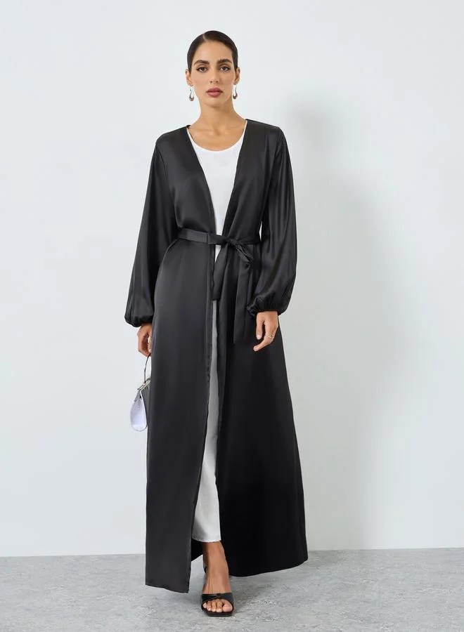 تايك تو عباية ساتان سادة بأكمام طويلة