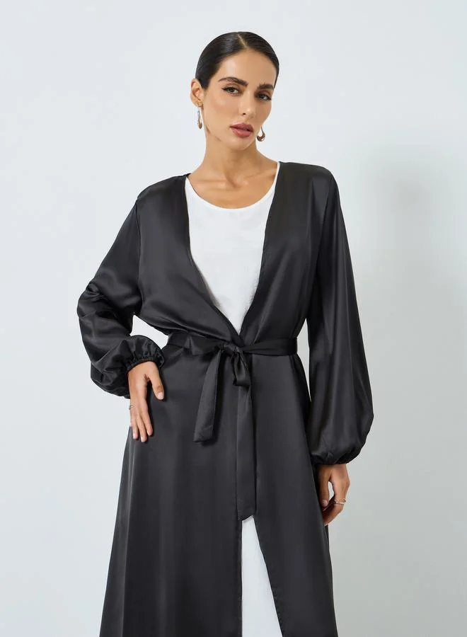 تايك تو عباية ساتان سادة بأكمام طويلة