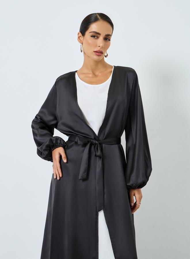 Take Two Women Black Solid Long Sleeve Stain Abaya - Image 2