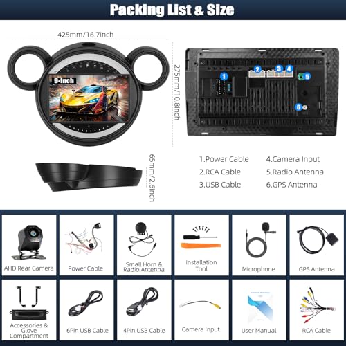 SIXWIN 4G+64G Android Car Stereo for BMW Mini Cooper Countryman/Clubman 2011-2013 9 Inch Touch Screen with CarPlay Android Auto Mirror Link UI Bluetooth FM GPS Navigation WiFi SWC Backup Camera MIC - Image 2
