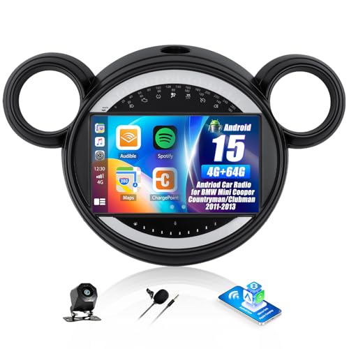 SIXWIN 4G+64G Android Car Stereo for BMW Mini Cooper Countryman/Clubman 2011-2013 9 Inch Touch Screen with CarPlay Android Auto Mirror Link UI Bluetooth FM GPS Navigation WiFi SWC Backup Camera MIC - Image 1