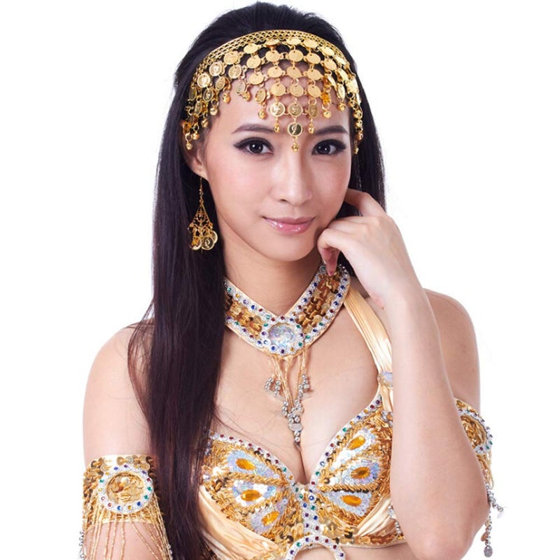 Honbay Belly Dance Hair Hoop Indian Dance Headband Tribal Headband with Bells and Coin Ornaments (Gold) - Image 2