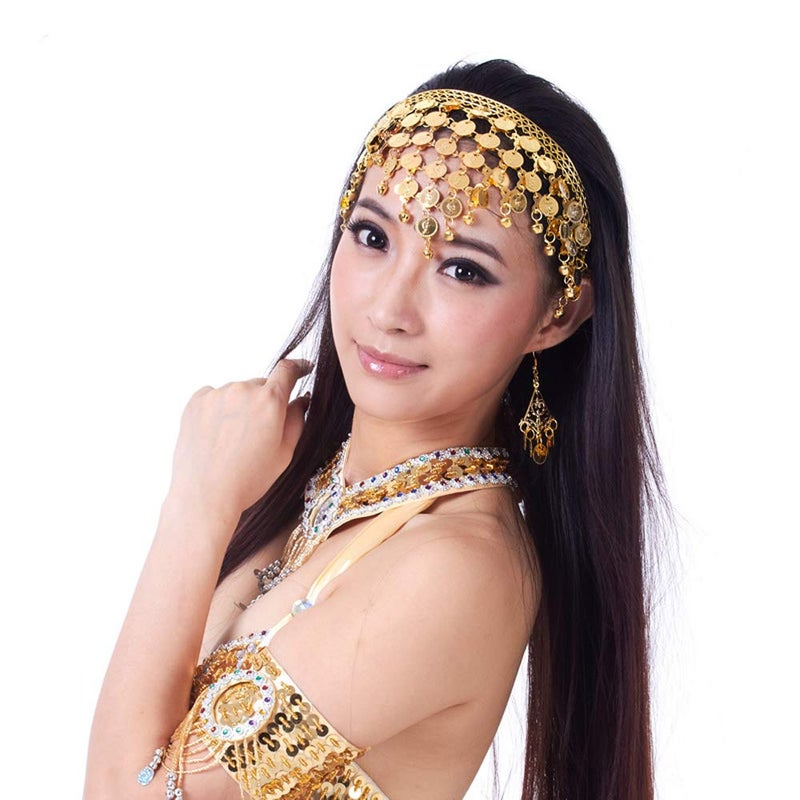 Honbay Belly Dance Hair Hoop Indian Dance Headband Tribal Headband with Bells and Coin Ornaments (Gold) - Image 1