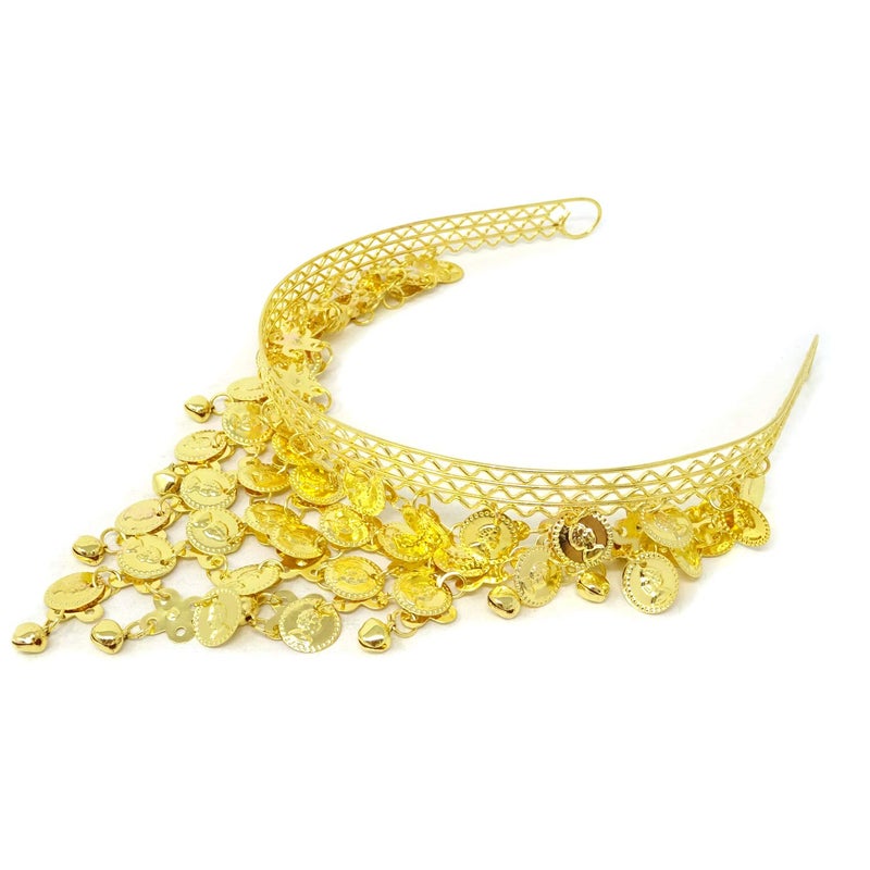 Honbay Belly Dance Hair Hoop Indian Dance Headband Tribal Headband with Bells and Coin Ornaments (Gold) - Image 3