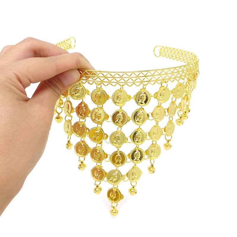 Honbay Belly Dance Hair Hoop Indian Dance Headband Tribal Headband with Bells and Coin Ornaments (Gold) - Image 4