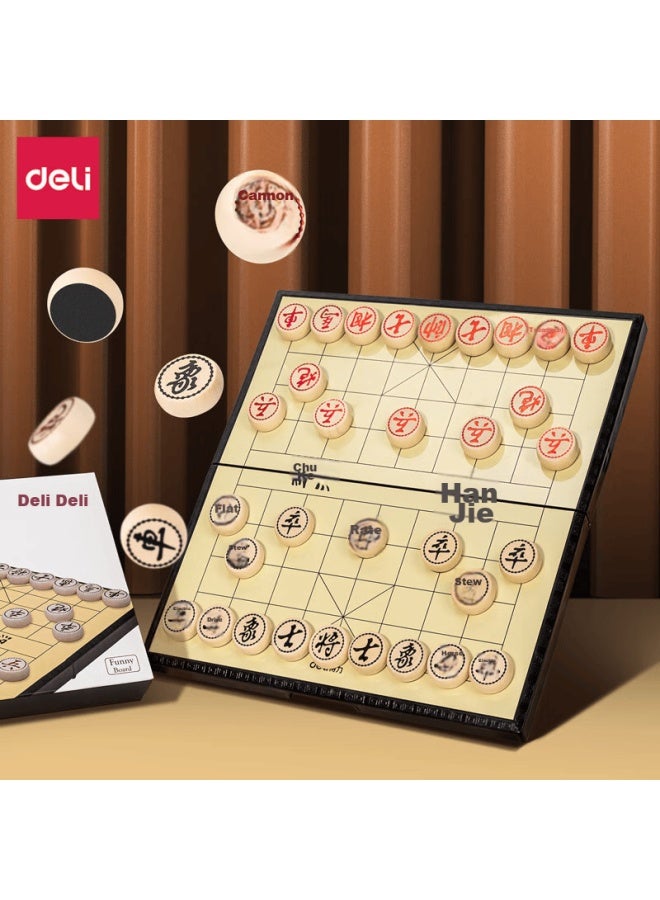 Deli Magnetic Chinese Chess Set With Eco-friendly Lotus Wood, Gold Foil, Educational Board Game For Students And Children, Portable Folding Camping Table Game - Image 1