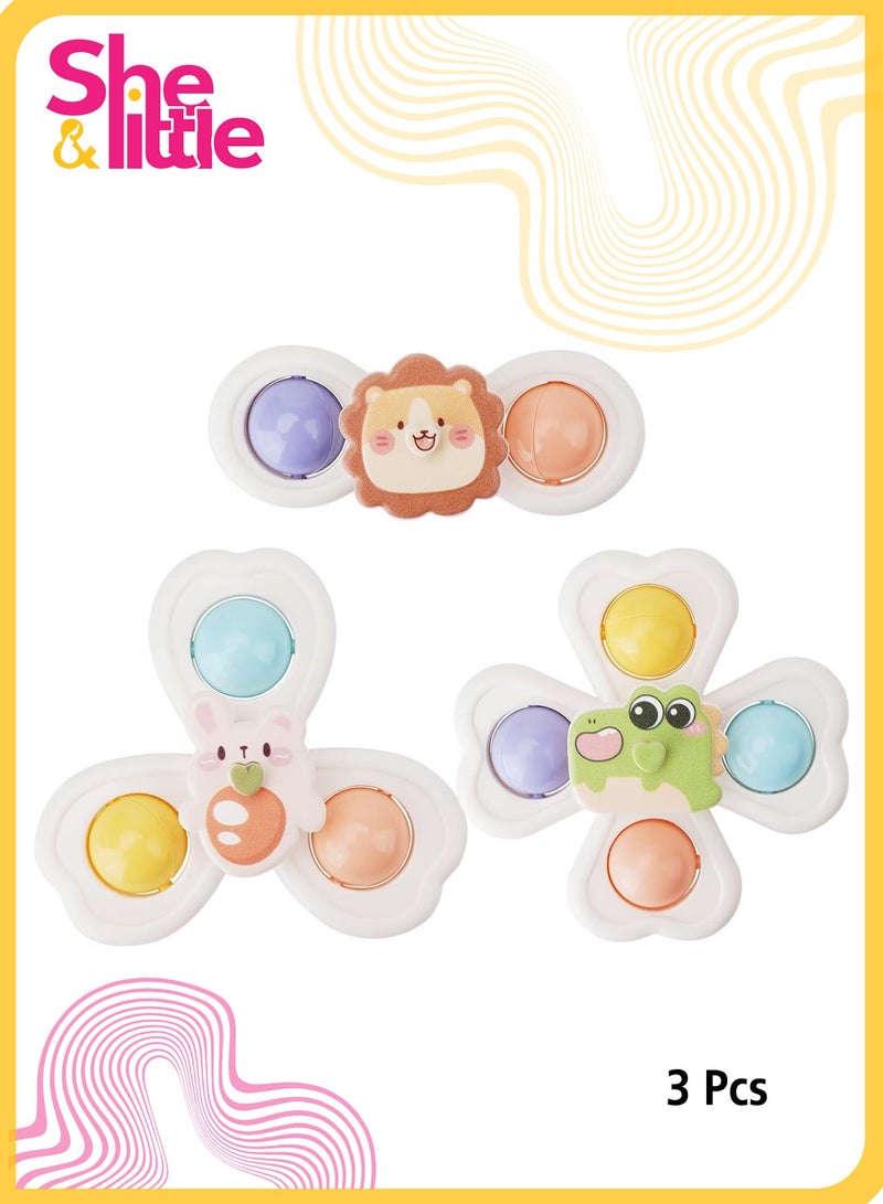 She&Little 3PCS Baby Suction Cup Spinner Toys,3D Animal Design for High Chairs, Bathtubs, Travel, Sensory Development for Toddlers 1-3 Years  - Image 1