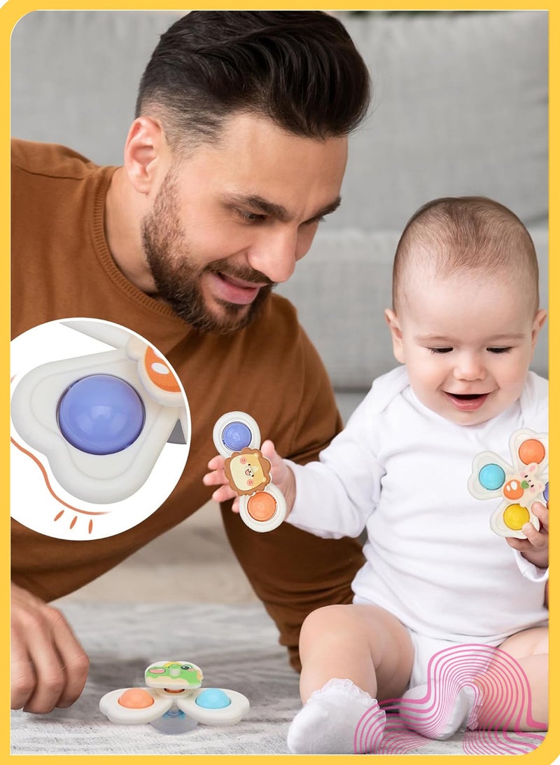 She&Little 3PCS Baby Suction Cup Spinner Toys,3D Animal Design for High Chairs, Bathtubs, Travel, Sensory Development for Toddlers 1-3 Years  - Image 2
