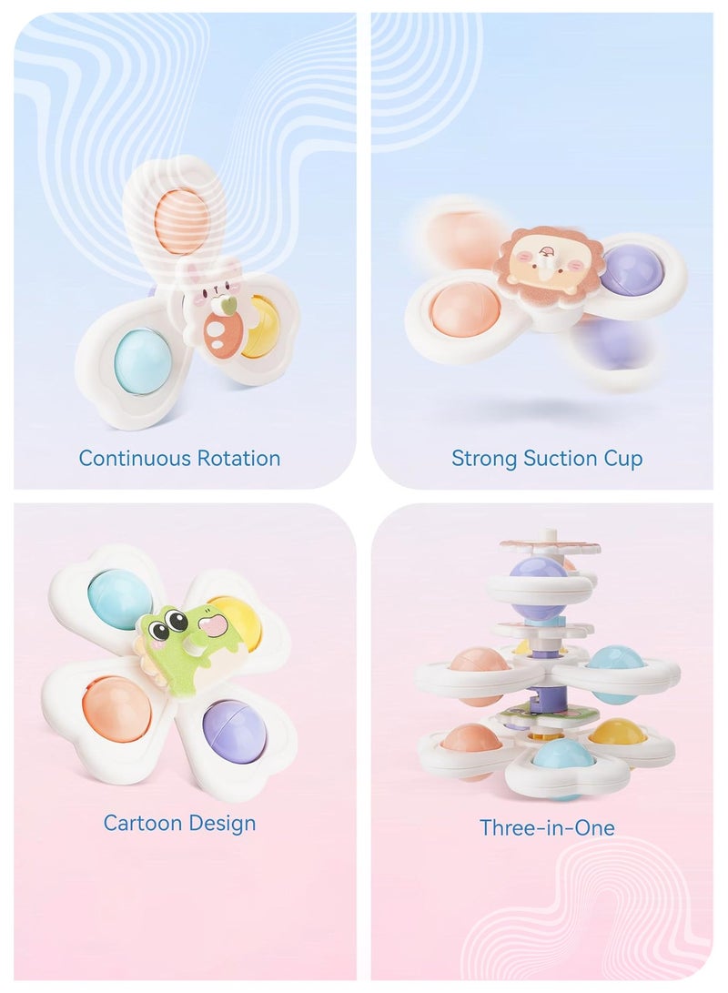 She&Little 3PCS Baby Suction Cup Spinner Toys,3D Animal Design for High Chairs, Bathtubs, Travel, Sensory Development for Toddlers 1-3 Years  - Image 3