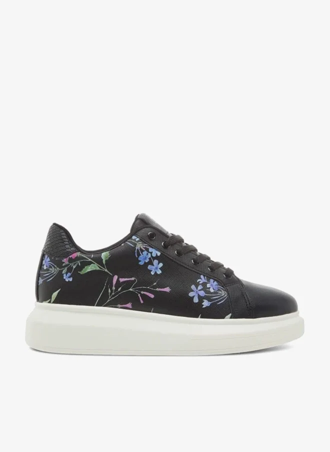 Women Floral Print Shoes with Lace-Up Closure
