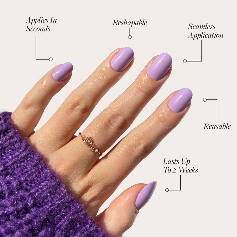 Glamnetic Press On Nails - Lilac | Solid Opaque Light Pastel Purple Round Fake Nails, Salon Quality | 12 Sizes - 30 Nail Kit - Image 3