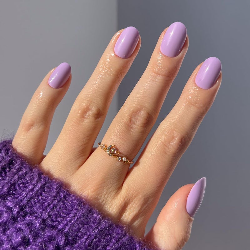 Glamnetic Press On Nails - Lilac | Solid Opaque Light Pastel Purple Round Fake Nails, Salon Quality | 12 Sizes - 30 Nail Kit - Image 1