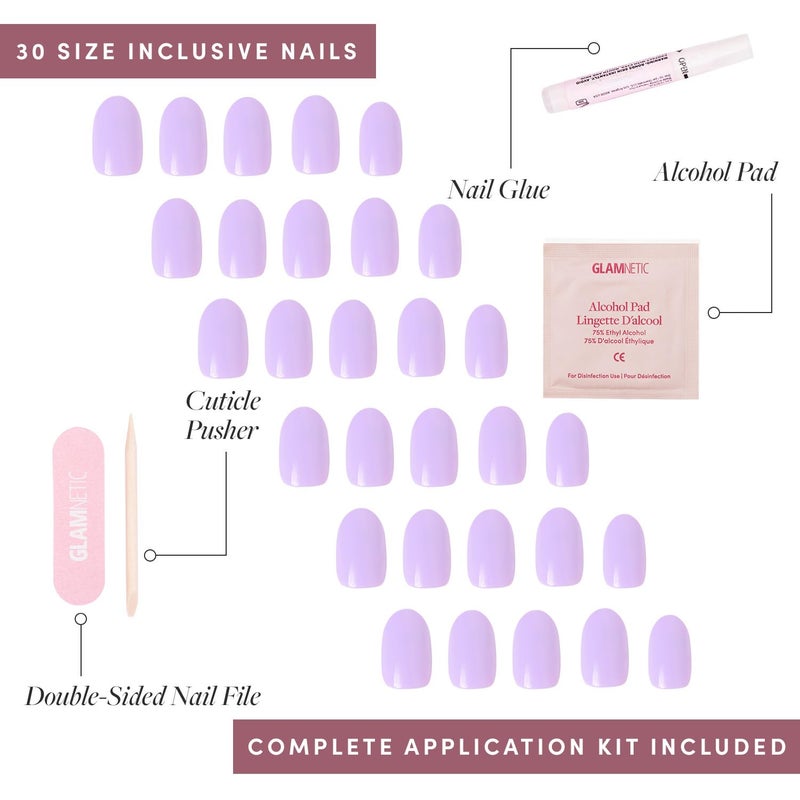 Glamnetic Press On Nails - Lilac | Solid Opaque Light Pastel Purple Round Fake Nails, Salon Quality | 12 Sizes - 30 Nail Kit - Image 4