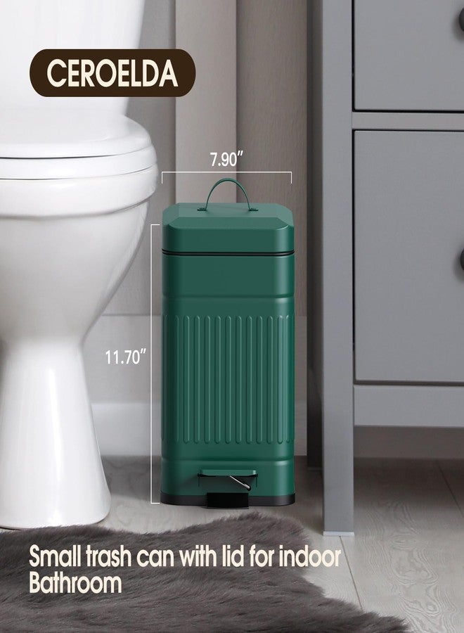 CEROELDA Small Trash Can with Lid-5L/1.3 Gal,Stainless Steel Outdoor Dog Poop Garbage Can-Farmhouse Retro Metal Waste Bin w/Step Pedal for Bathroom Bedroom Office-Soft Close-Green - Image 2