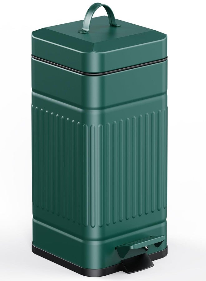 CEROELDA Small Trash Can with Lid-5L/1.3 Gal,Stainless Steel Outdoor Dog Poop Garbage Can-Farmhouse Retro Metal Waste Bin w/Step Pedal for Bathroom Bedroom Office-Soft Close-Green - Image 1