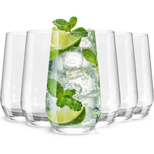 Wlasss Drinking Glasses Set of 6, 16.4 oz Crystal Water Glasses,Tall Glass Cups,Highball Glass for Cocktail,Juice,Mojito,Iced Tea,Kitchen and Bar Glassware,Gifts - Image 1