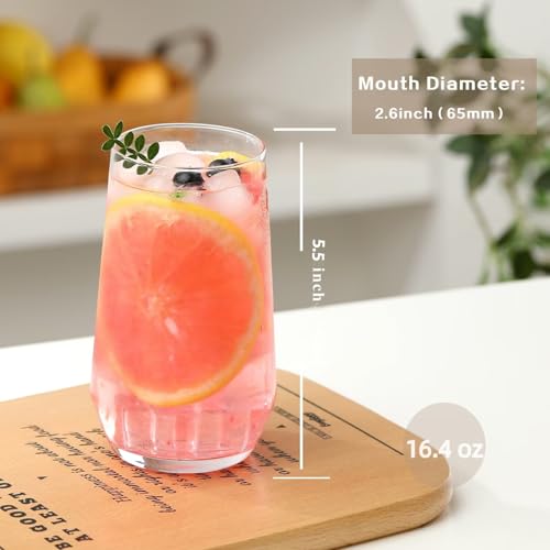 Wlasss Drinking Glasses Set of 6, 16.4 oz Crystal Water Glasses,Tall Glass Cups,Highball Glass for Cocktail,Juice,Mojito,Iced Tea,Kitchen and Bar Glassware,Gifts - Image 2
