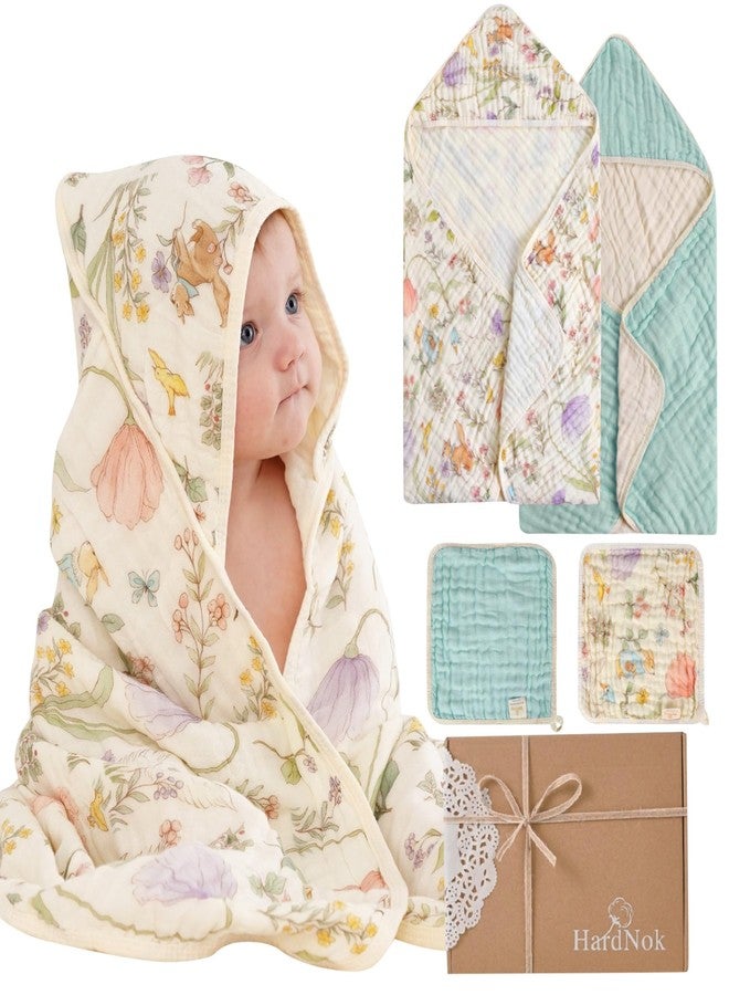 HardNok 4-Piece Ultra Soft Muslin Baby Towel Set - Ideal for Bath & Beach(Garden Woodland G 32x32 inches) - Image 1