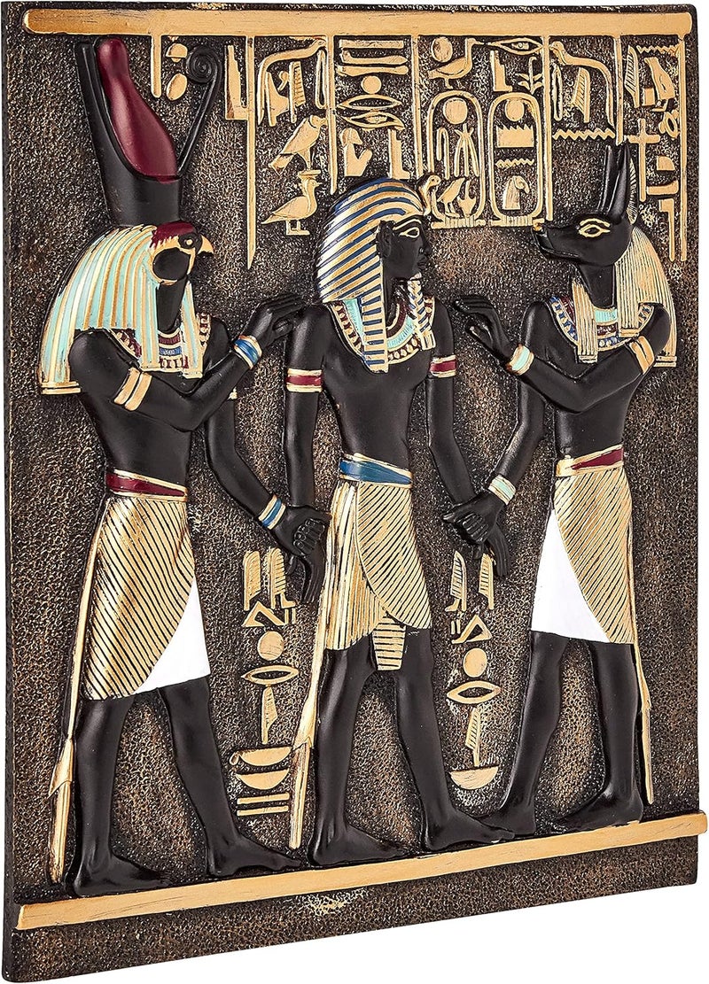 Design Toscano Rameses I Between Horus and Anubis Wall Frieze in Faux Ebony and Gold, 11 Inch - Image 1